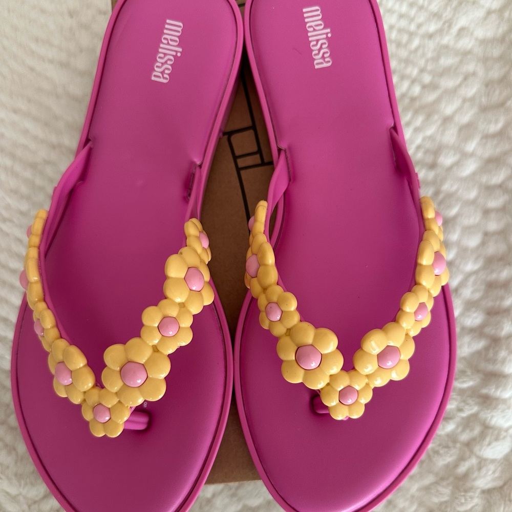 Melissa Pink and Yellow Sandals with Floral Accents
